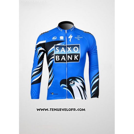 2012 Maillot Ciclismo Saxo Bank Bleu et Noir Manches Longues et Cuissard
